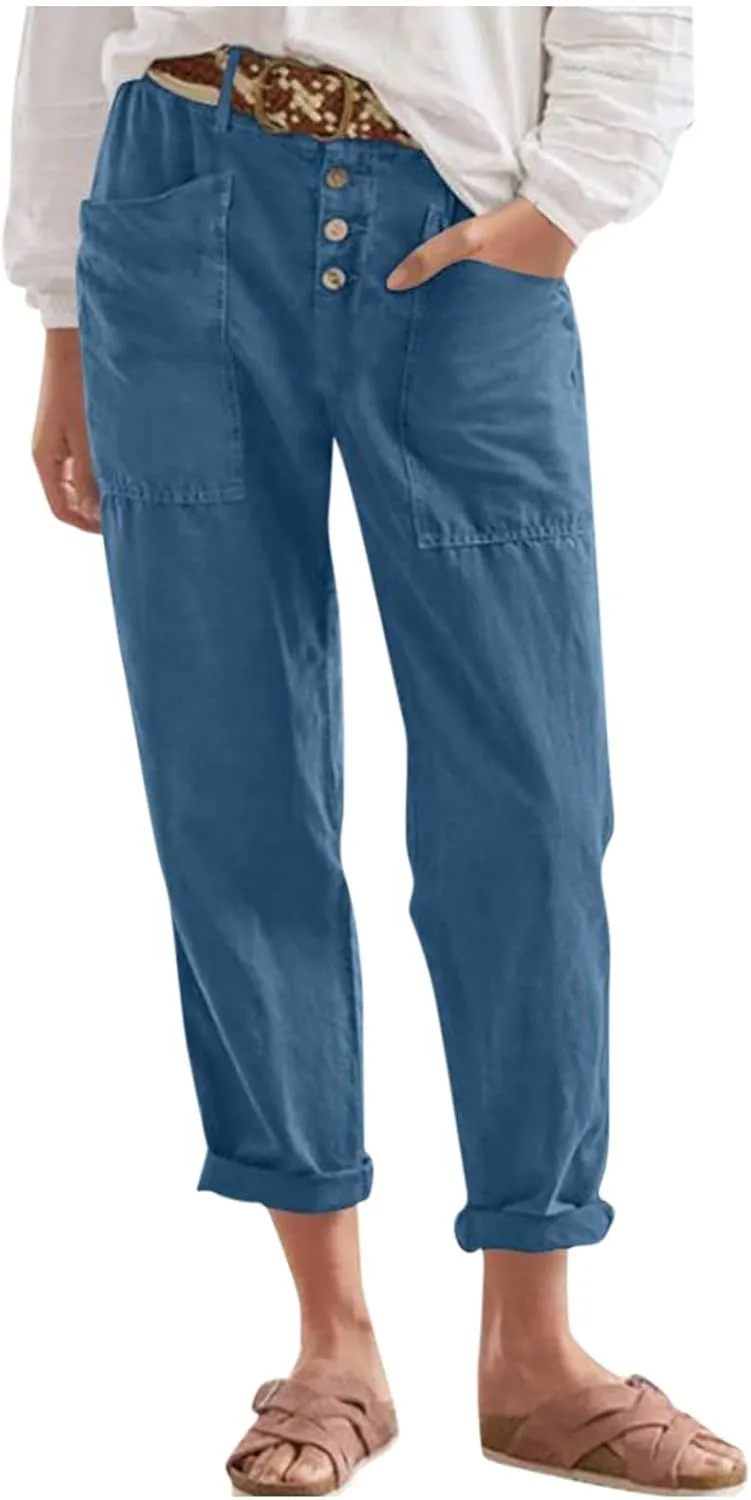 Women's Capri Summer Casual Cropped Lounge Pants Loose Soft Workout Drawstring Baggy Trousers Pants with Pockets
