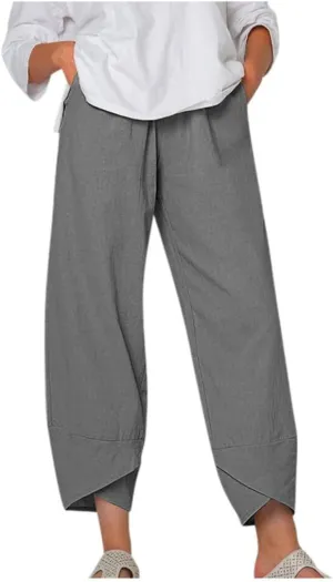 Women's Cotton Linen Capri Pants Soft Casual Loose Fit Workout Sweatpants Trousers with Pockets Summer Lounge Pants
