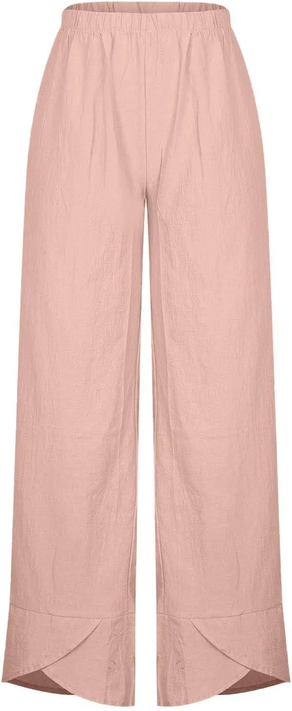 Women's Cotton Linen Capri Pants Soft Casual Loose Fit Workout Sweatpants Trousers with Pockets Summer Lounge Pants