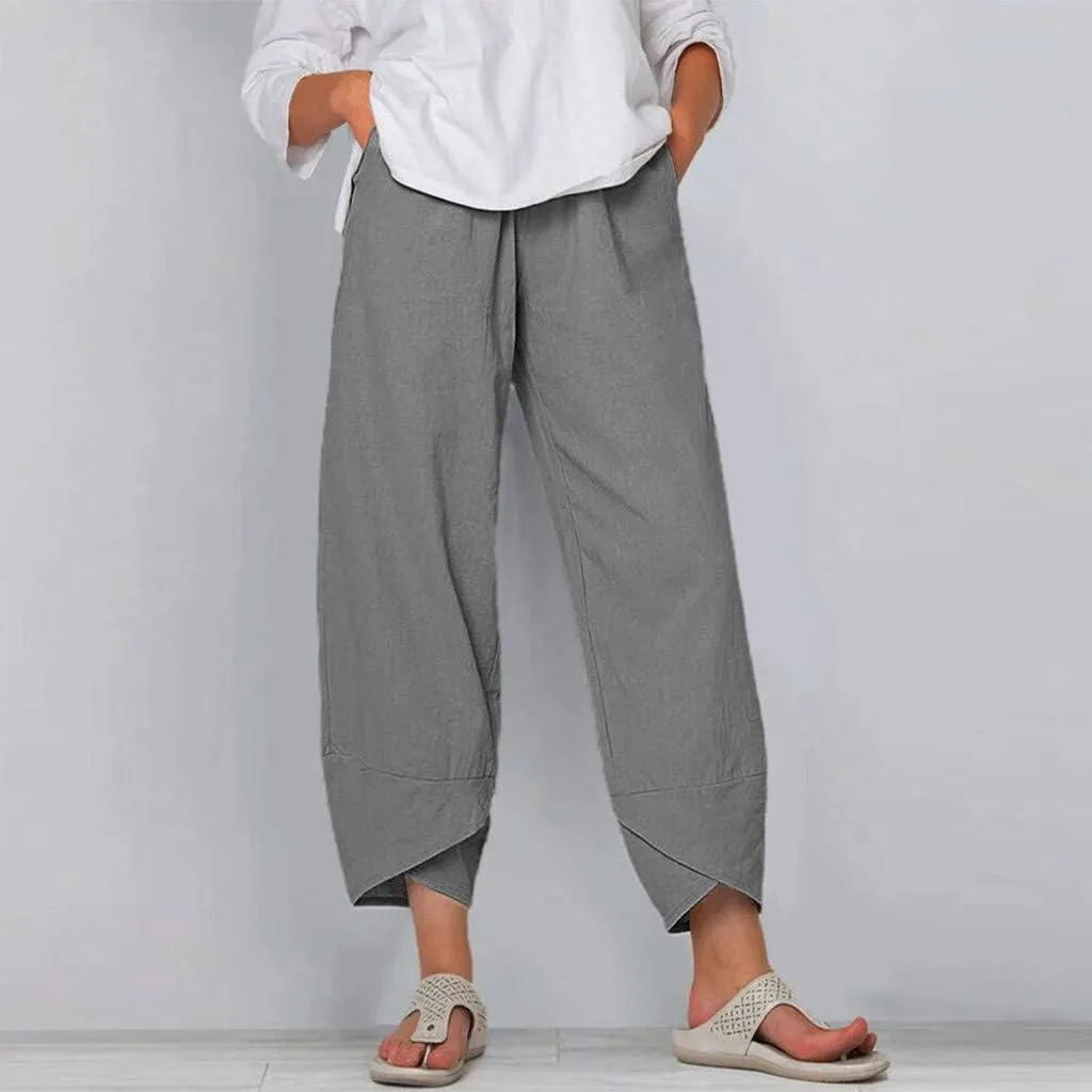 Women's Cotton Linen Capri Pants Soft Casual Loose Fit Workout Sweatpants Trousers with Pockets Summer Lounge Pants