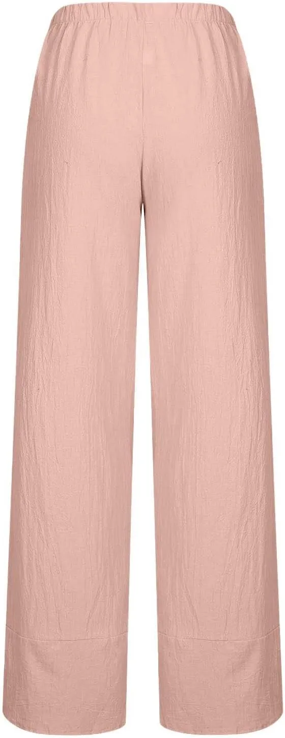 Women's Cotton Linen Capri Pants Soft Casual Loose Fit Workout Sweatpants Trousers with Pockets Summer Lounge Pants