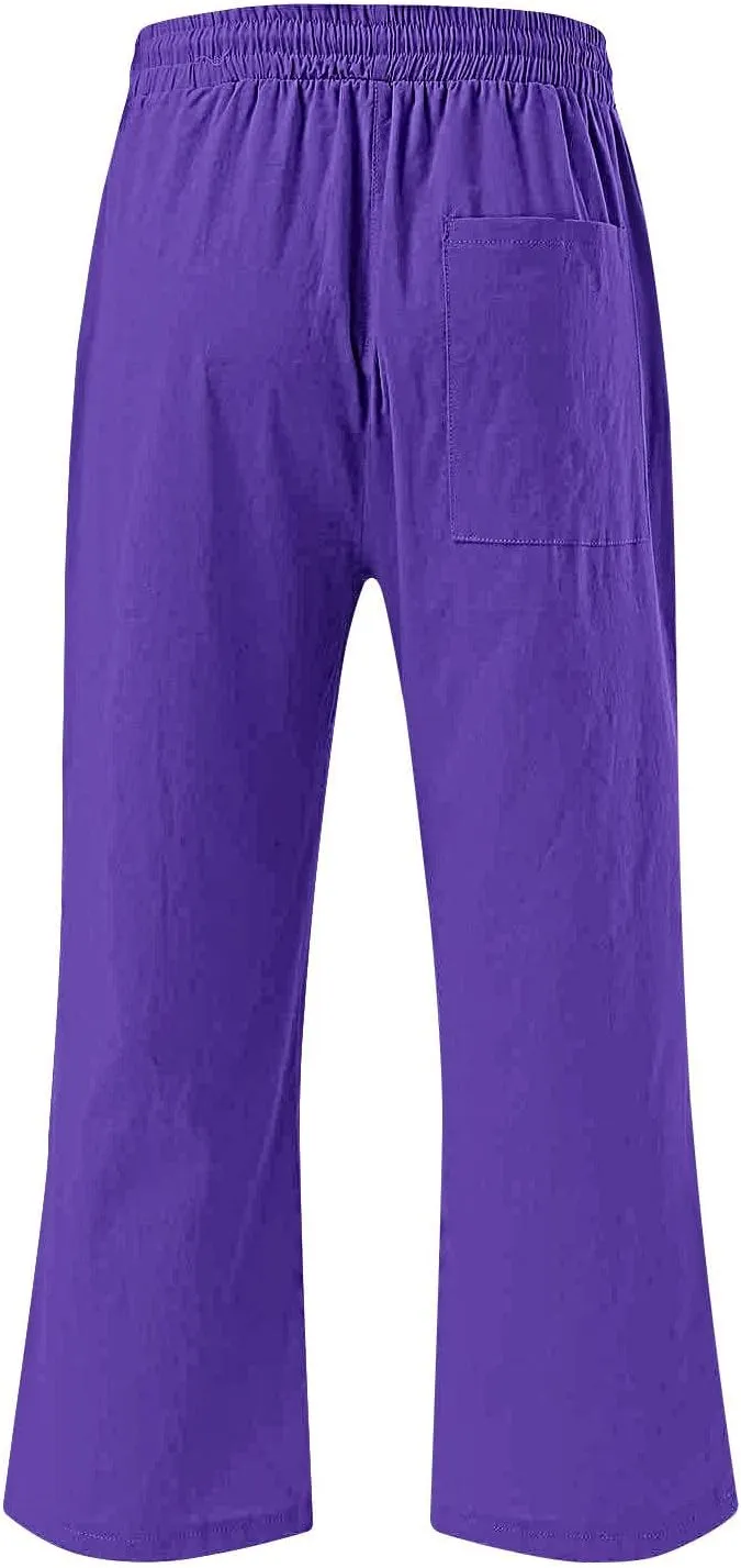 Women's Cropped Trousers Cotton and Linen High Waist Drawstring Double Pocket Summer Casual Soft Holiday Pants