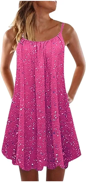 Women's Dresses Summer 2024 Casual Sleeveless Dress Bohemian Print Loose Tank Large Dress Casual, XS-6XL