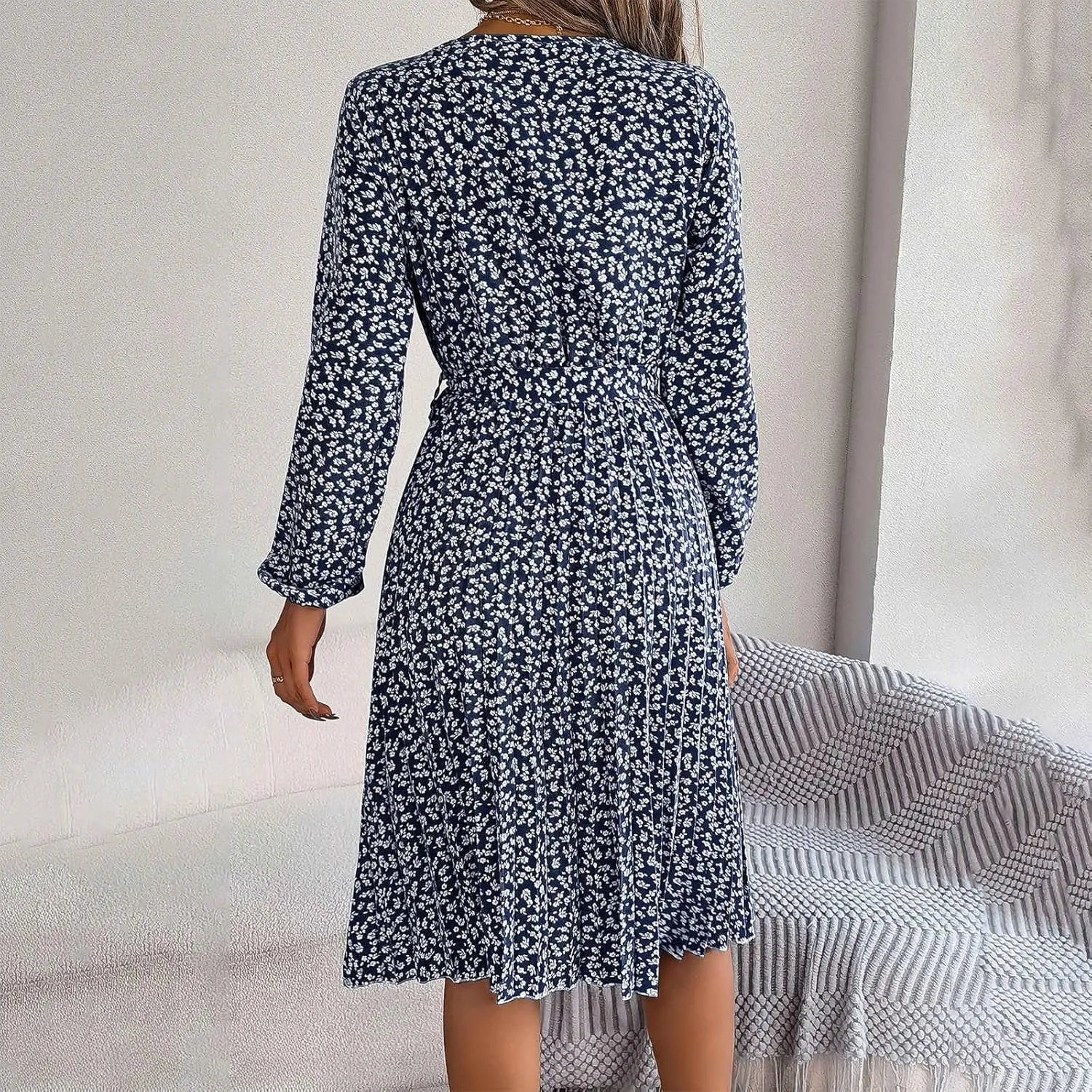 Womens Fall Dresses 2024 Plus Size Elegant Swiss Dot Long Sleeve Dress Flowy Swing Hem Elastic Waist Midi Dress
