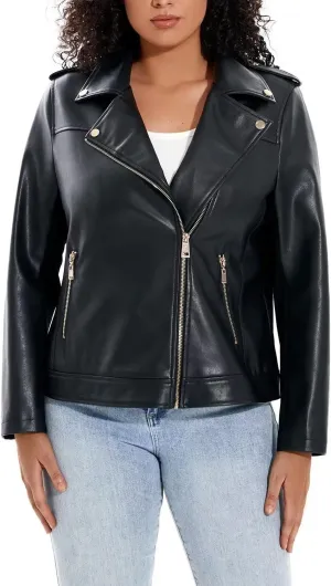 Women's Faux Leather Jacket Plus Size Motorcycle Biker Outwear Pu Zip Up Moto Coat