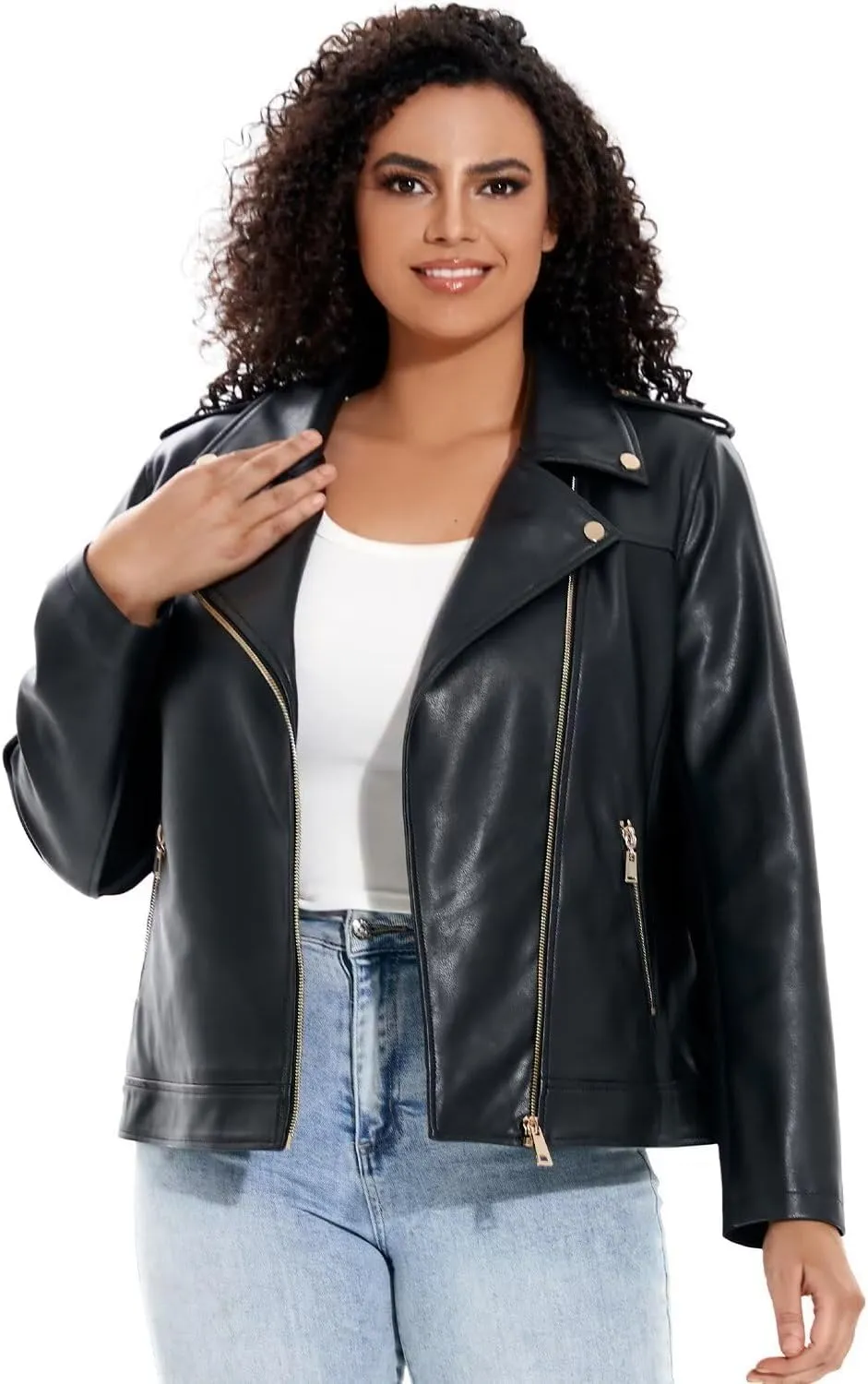 Women's Faux Leather Jacket Plus Size Motorcycle Biker Outwear Pu Zip Up Moto Coat