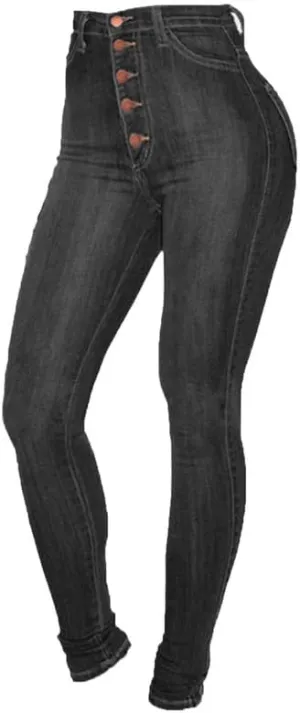 Womens High Rise Button Jeans Curvy Butt Stretch Soft Denim Skinny Pants Juniors Button Fly Super High Waist Skinnys