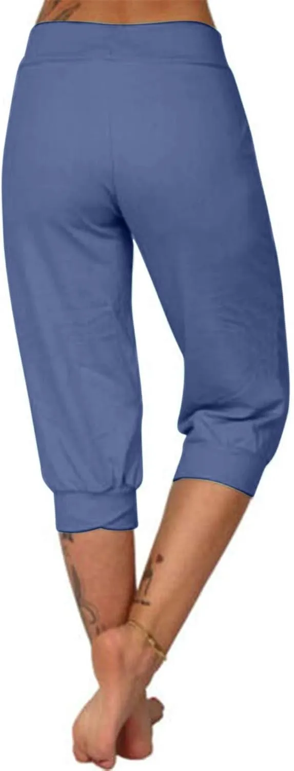 Womens Leggings High Waist Capri Pants Casual Comfy Yoga Corp Trousers Exercise Workout Soft Capris with Pockets