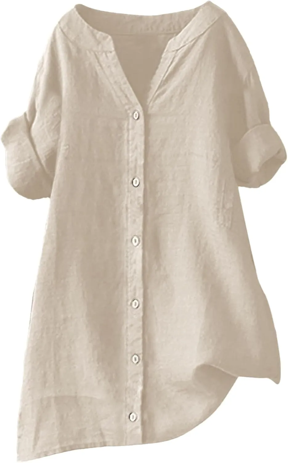Womens Linen Button Down Shirts Summer 2025 Roll up Sleeve Oversized Boyfriend Solid Tops Casual Dressy Blouses