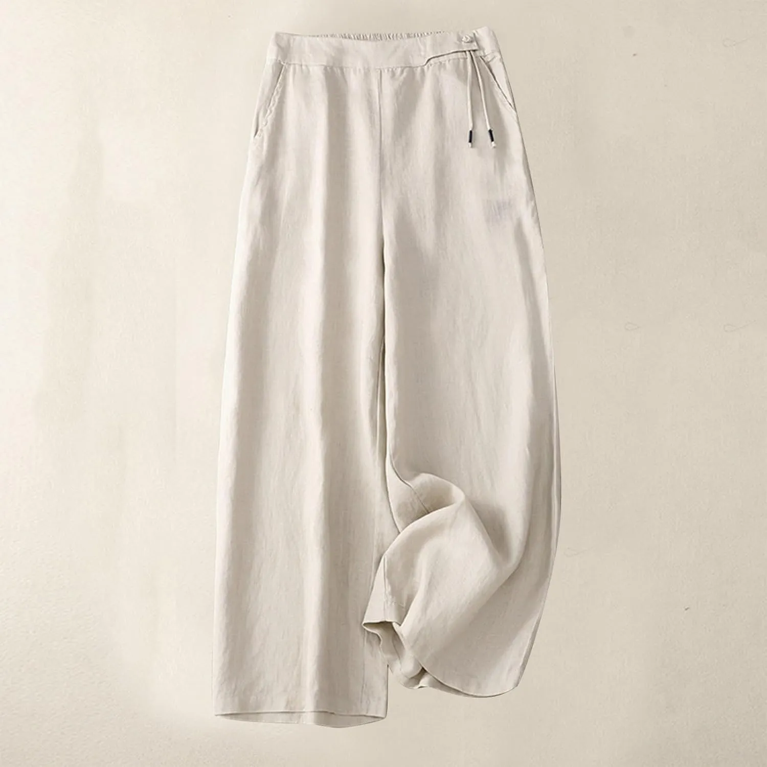 Womens Linen Cropped Pants 2025 Summer Trendy Casual Elastic Waist Jogger Pants Cotton Soft Work Trouser with Pocket