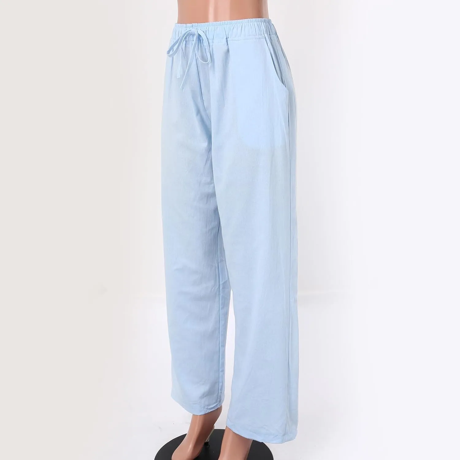 Womens Linen Palazzo Pants Casual Summer Casual Vacation High Waist Wide Leg Trousers Lounge Soft Slacks with Pockets