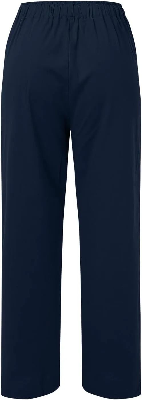 Womens Linen Palazzo Pants Casual Summer Casual Vacation High Waist Wide Leg Trousers Lounge Soft Slacks with Pockets