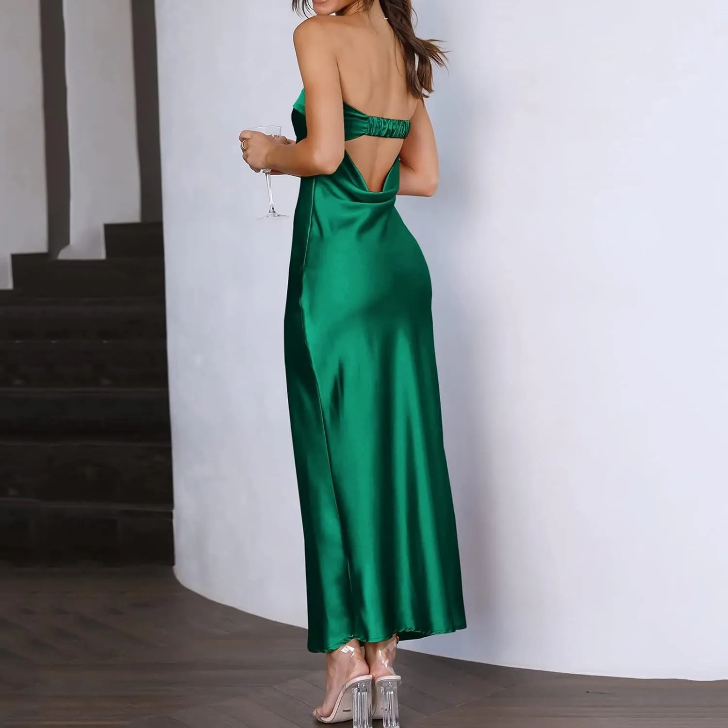Womens Ribbed Maxi Bodycon Summer Dresses Strapless Tube Party Club Long Dress Womens Summer Strapless Maxi Bodycon Dresses