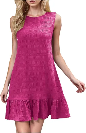 Women's Ruffle Hem Sleeveless Tank Dress Round Neck Casual Smock Summer Mini Dresses Ruffle Hem Sundress Casual Mini Dresses